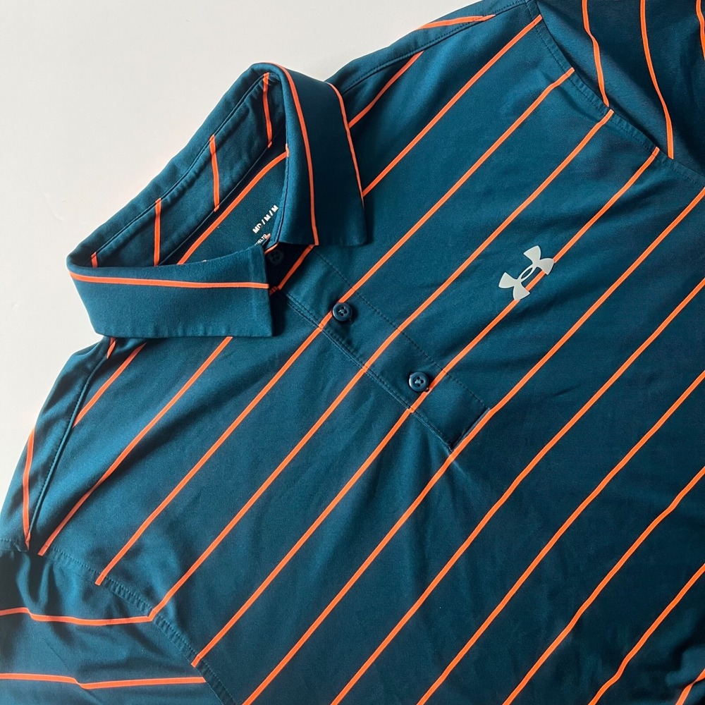Under Armour Golf‎ Polo Shirt Men's Medium Performance Teal Orange Loose Fit